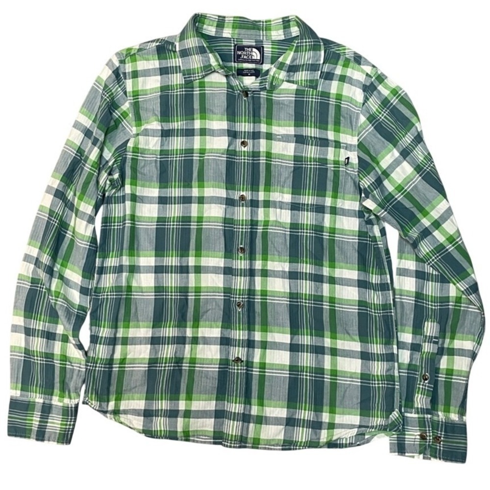 The North Face Mens Green Plaid Herringbone Long Sleeve Button Down Shirt‎ M